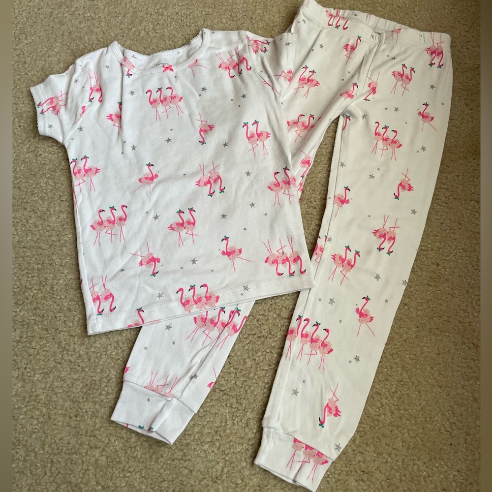 Carter's White Pajama Set with Pink Flamingo Print